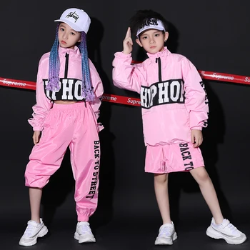 

Jazz Dance Costumes Children Hip Hop Performance Clothing Kids Street Dancing Outfit Cheerleader Stage Wear Pink Jacket DNV12096