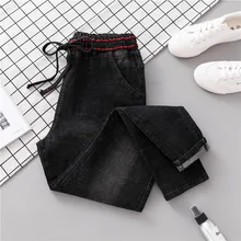 4xl плюс большие размеры трусики женские Весна Зима Осень Высокая талия тонкий эластичный пояс брюки стрейч джинсовые брюки женские A5322