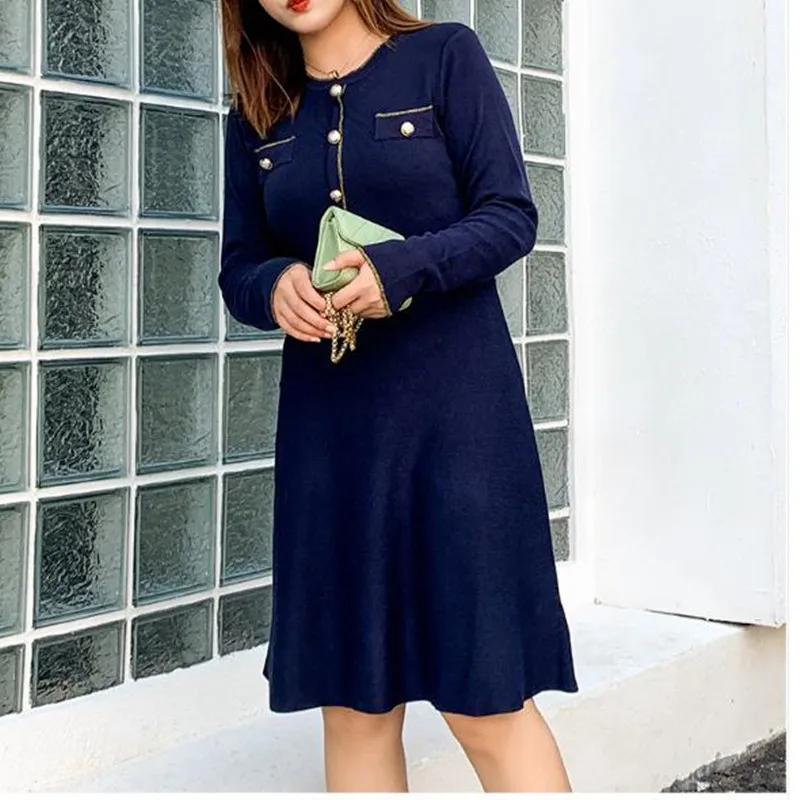 

Womens Plus Size dress For Women High Quality 2020 New Spring Long Sleeve Casual Fashion O Neck Midi Dress