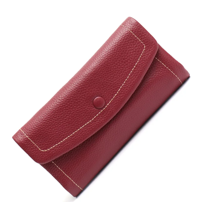 SC High Quality Leather Women Long Wallet Luxury Brand Ladies Purse Functional Coin Bag Leather Flap Clutch Fashion Card Holder - Цвет: BURGUNDY
