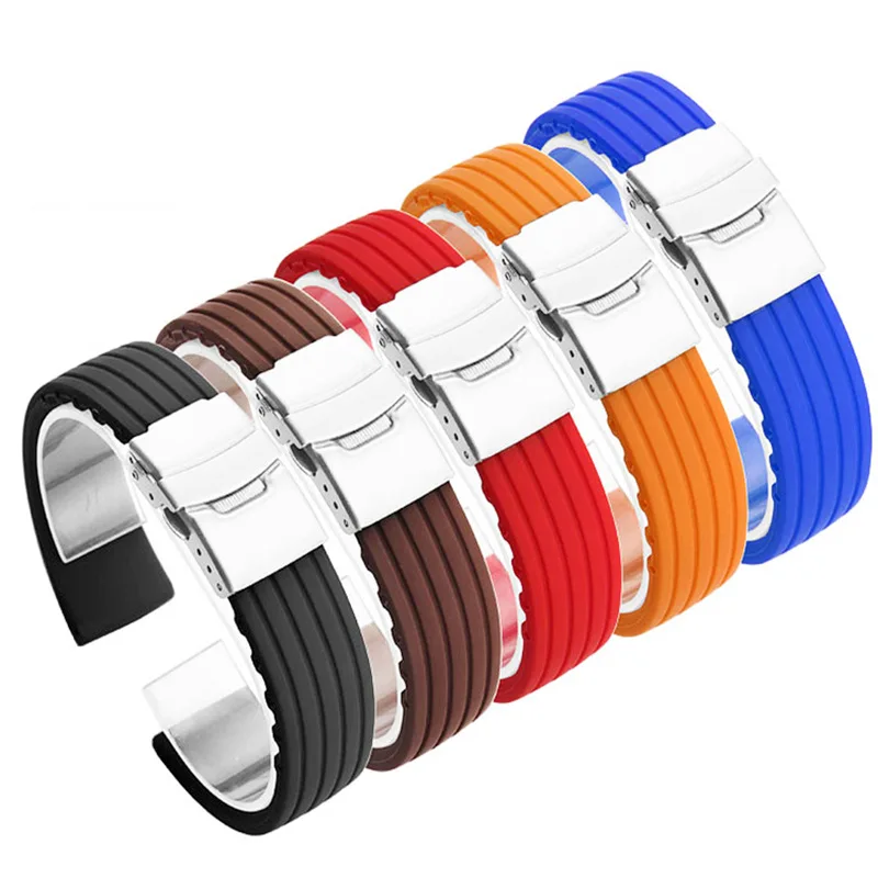 

22mm 24mm Universal Watch Band Silicone Rubber Link Bracelet Wrist Strap Light Soft For gear s3 16mm 18mm 20mm Watch strap