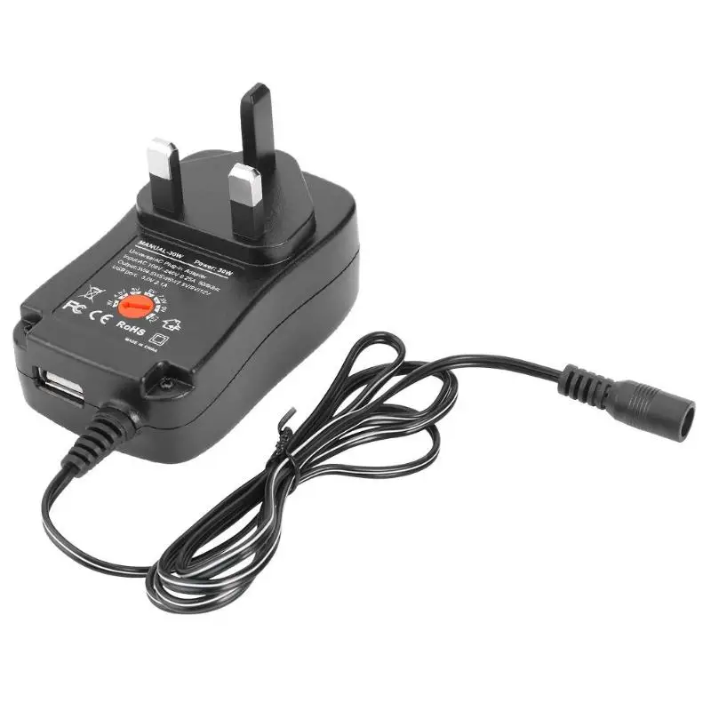 Универсальный 3 в/4,5 В/5 В/6 в/7,5 в/9 В/12 В 1A Регулируемый USB адаптер питания 30 Вт Зарядное устройство адаптер ЕС/США/Великобритания вилка