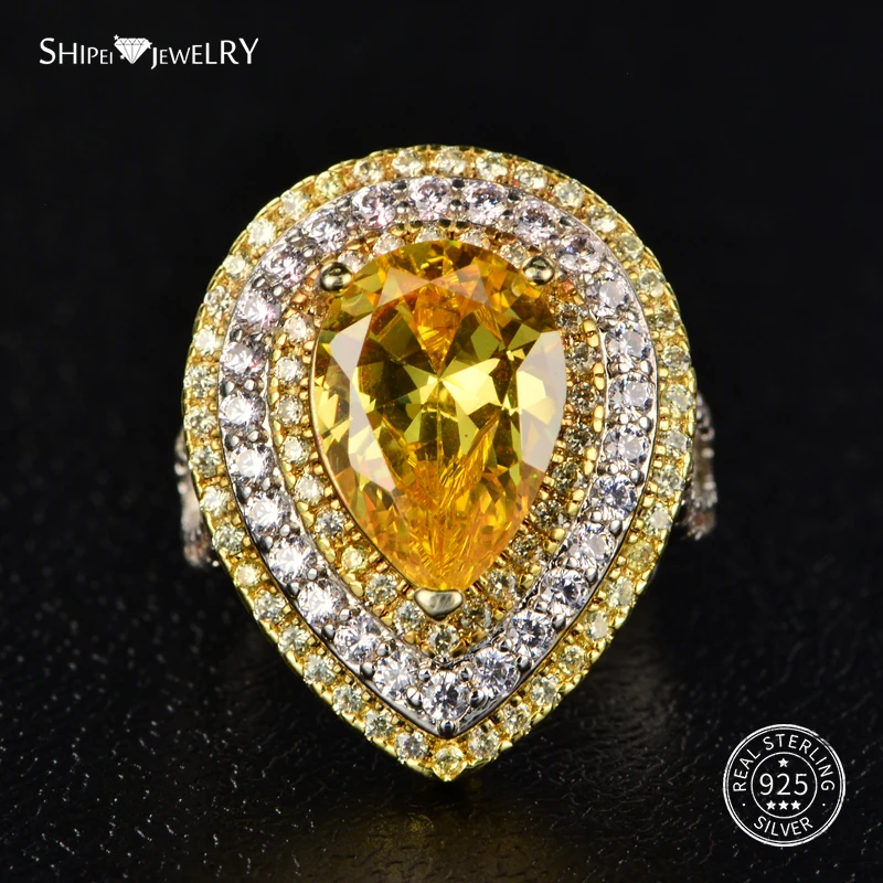 

Shipei Natural Citrine Water Drop Ring for Women Fine Jewelry 925 Sterling Silver Teardrop Citrine Ring Engagement CocKtail Gift