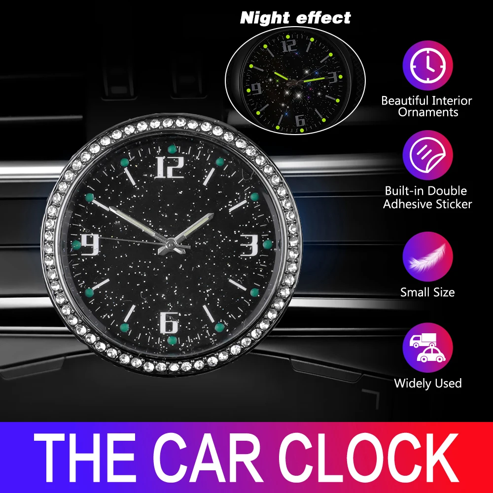 Car Clock Auto Internal Luminous Automobiles Stick-On Digital Watch Mechanics Diamond Quartz Ornament Accessories |