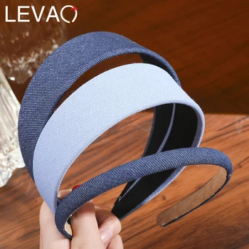Levao 여성용 단색 와이드 데님 머리띠, 레트로 헤어밴드, 후프, 심플 헤어밴드, 헤어 액세서리, 2022 신상 헤드웨어