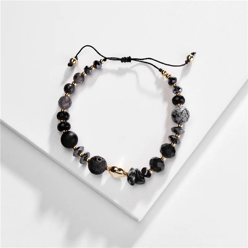 

ZWPON Mixed Faceted Glass Beaded Natural Stone Lava Bracelets for Women Bohemian Gold Filled Beaded Bracelets & Bangles Jewelry