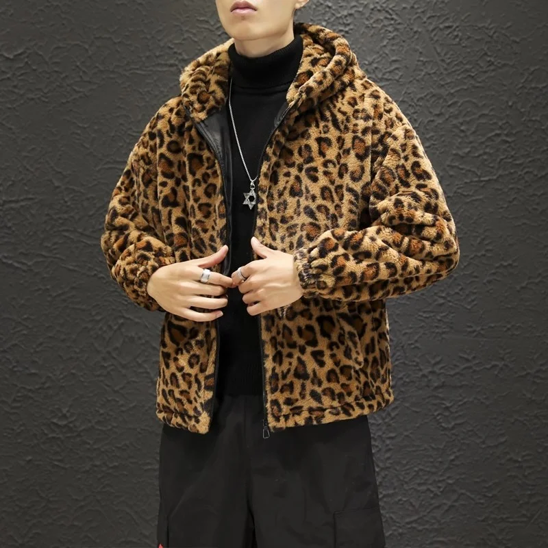 RUIHUO Leopard Print Hooded Winter Jacket Men 2022 Winter Clothes Men Jacket Parkas 4XL New Arrivals parka jacket with fur hood