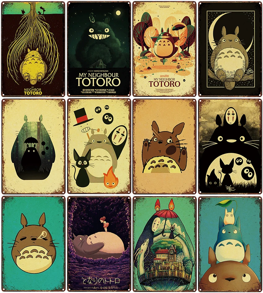

Hayao Miyazaki Totoro Metal Poster Plaque Metal Vintage Classic Movie Metal Tin Sign Wall Decor for Bar Iron Painting