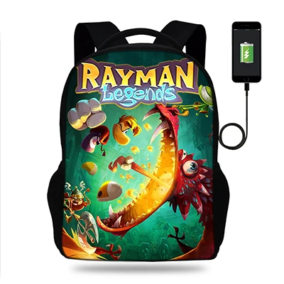 17 дюймов Rayman legends adventures рюкзак мужской USB порт рюкзаки для подростков мальчиков девочек школьные сумки ноутбук повседневные Рюкзаки - Цвет: k7711
