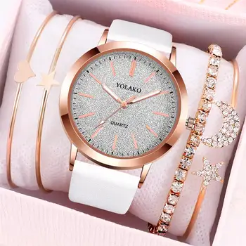 

2020 women bracelet set watch leather band quartz wristwatch with bangles bracelets watches reloj mujer relogio feminino