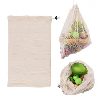 

Reusable Organic Cotton Vegetable Mesh Produce Bag for Grocery Shopping Storage Home Kitchen Washable Fruit Drawstring Bags