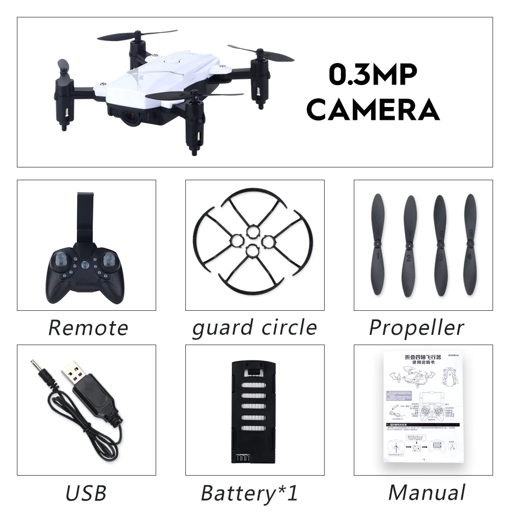 LF602 мини-Дрон с Wifi Hd камерой RC Вертолет Fpv дроны складной Квадрокоптер игрушки с дистанционным управлением для детей - Цвет: White 0.3P 1B