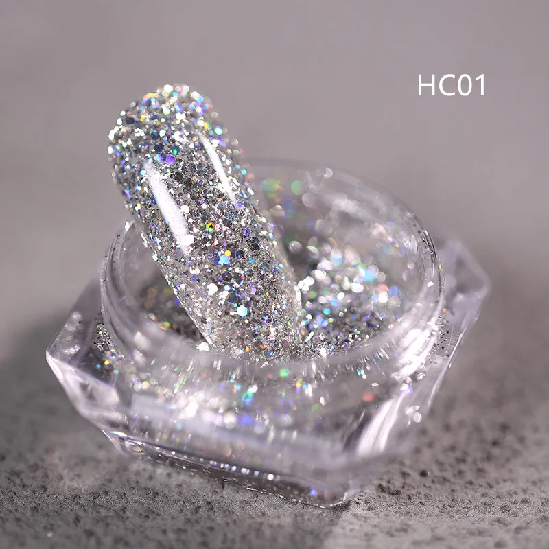 HC01 1 коробка блестящие Платиновые Блестки для ногтей Лазерная Фольга для маникюра смешанные Блестки для ногтей блестки пудра для ногтей Советы украшения - Цвет: HC01