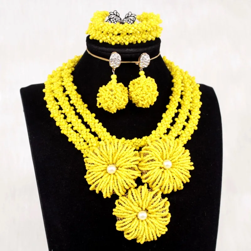 Yellow 4 UJewelry, желтый Африканский бисер, ювелирный набор, цветы, 3 слоя, индийский свадебный ювелирный набор для женщин, вечерние,, 3 штуки, ювелирное изделие - Окраска металла: Yellow