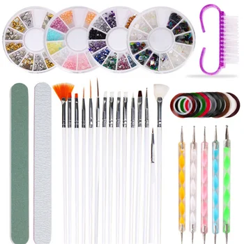 

Nails Art Beginners Manicure Set Various Mixed Type Nail Brush/Dotting Pen/Nail Rhinestones Decoration Nail Art Manicure Tools