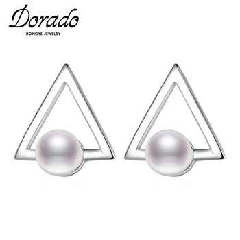 

Dorado 925 Sterling Silver Cute Pearl Stud Earring for Women Triangle Geometric Silver Color Aesthetic Modern Jewelry Party Gift