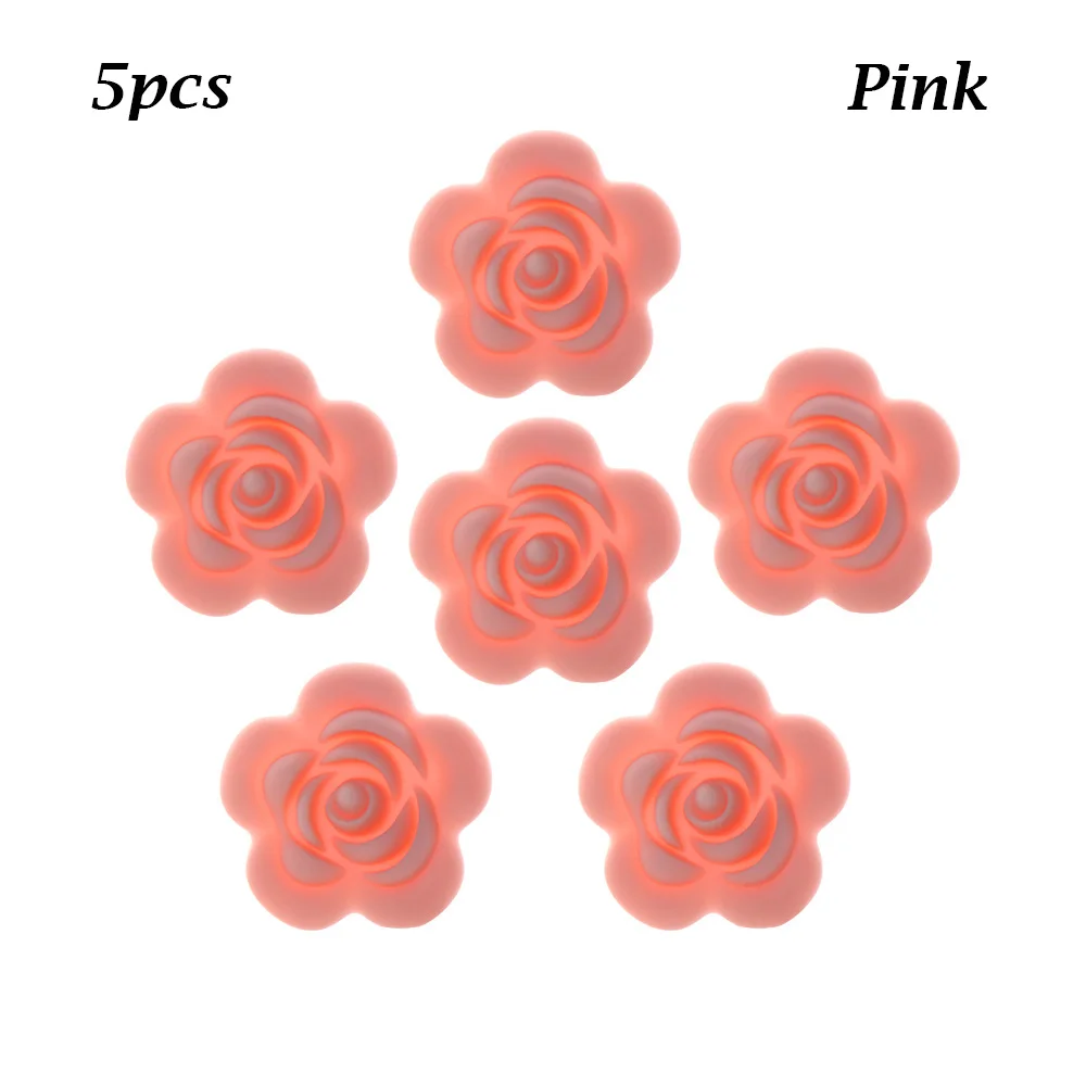 pink-5pcs 5/10 шт. 20 мм Мини Роза силиконов бусов детская, Жевательная Силиконовые бусы Еда Класс для Цепочки и ожерелья молярная игрушки Прорезыватели для зубов аксессуары - Цвет: pink-5pcs