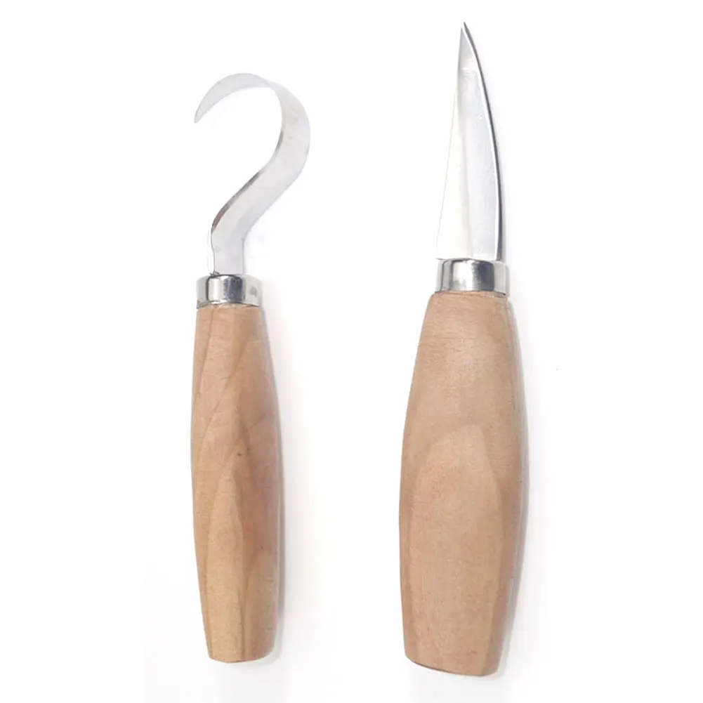 

2PCS Carving Knife Bend Stainless Steel DIY Straight Arts Cutter Engrave Safe Tools Wooden Handle Craft Clay