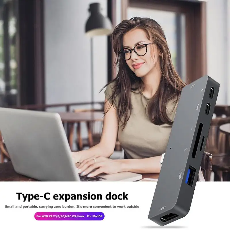 7 в 1 usb type-C концентратор к HDMI USB3.0 USB-C PD TF карта памяти AUX док-станция Компактная и портативная переносная Удобная