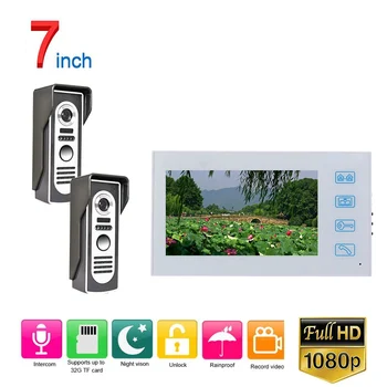 

White Video Intercom System Kit 7 inch Record Wired Video Door Phone Doorbell Intercom System with 2pcs AHD 1080P Camera