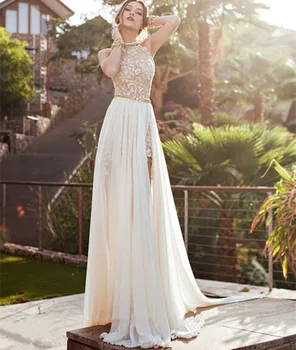 

BacklakeGirls Sexy Halter Sleeveless White Lace Evening Dress Vestido Novia Backless Beach Long Bride Dress Hochzeitskleid Boho