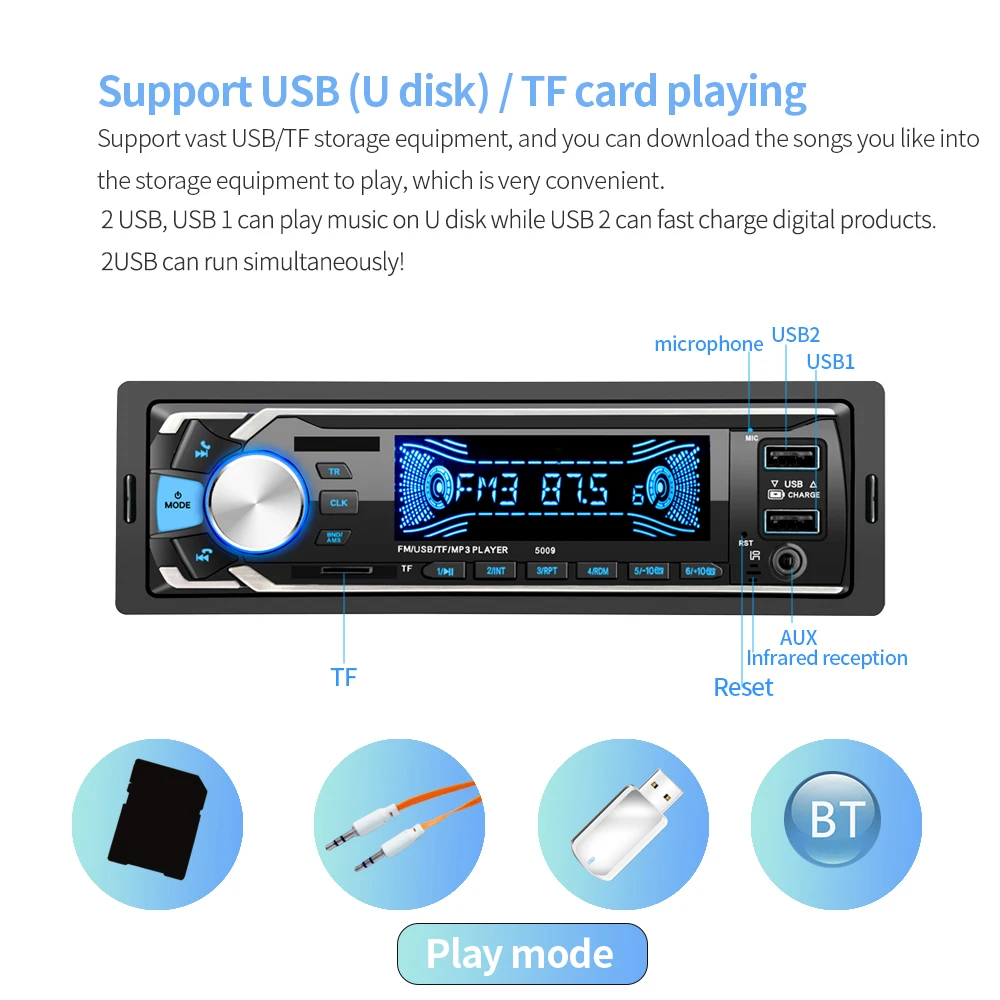 Bluetooth V3.0 Teypleri Авто Радио Стерео автомагнитолы 1din 12 В в-тире 1 Din FM AUX SD USB MP3 автомобильный аудиоплеер