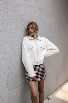 

Woman Coat Winter 2020 Sexy Vintage Pearl Button Long Sleeve Wool Coat Women Clothes Mujer Chaqueta Lapel Fleece Lapel Jacket