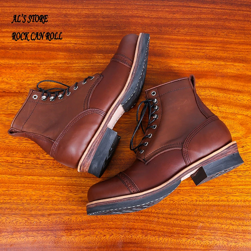 Mens leather boots XW400 RockCanRoll Handmade Goodyear Welted Durable Italian Cowhide Boot Size 35-52
