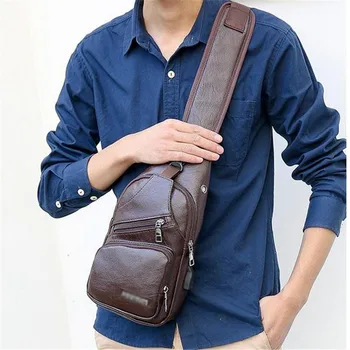 

New Men's PU Shoulder BagS Sling Chest Pack USB Charging Sports Crossbody PU Handbag Males Fashion Chest Pack New Hot Selling