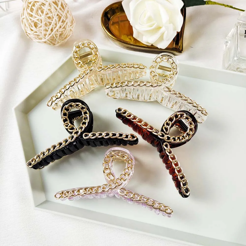 Korean Style Hair Clip Chain Large Plate Hair Claw Grab Clip Horsetail Clip Temperament Grab Clip Women Headwear|Women