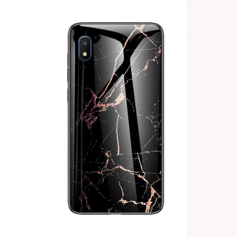 Мрамор прочное защитное Стекло чехол для samsung Galaxy A10e SM-A102U чехол градиент защитный чехол на заднюю панель телефона для samsung A10e чехол - Цвет: Golden Silk Black