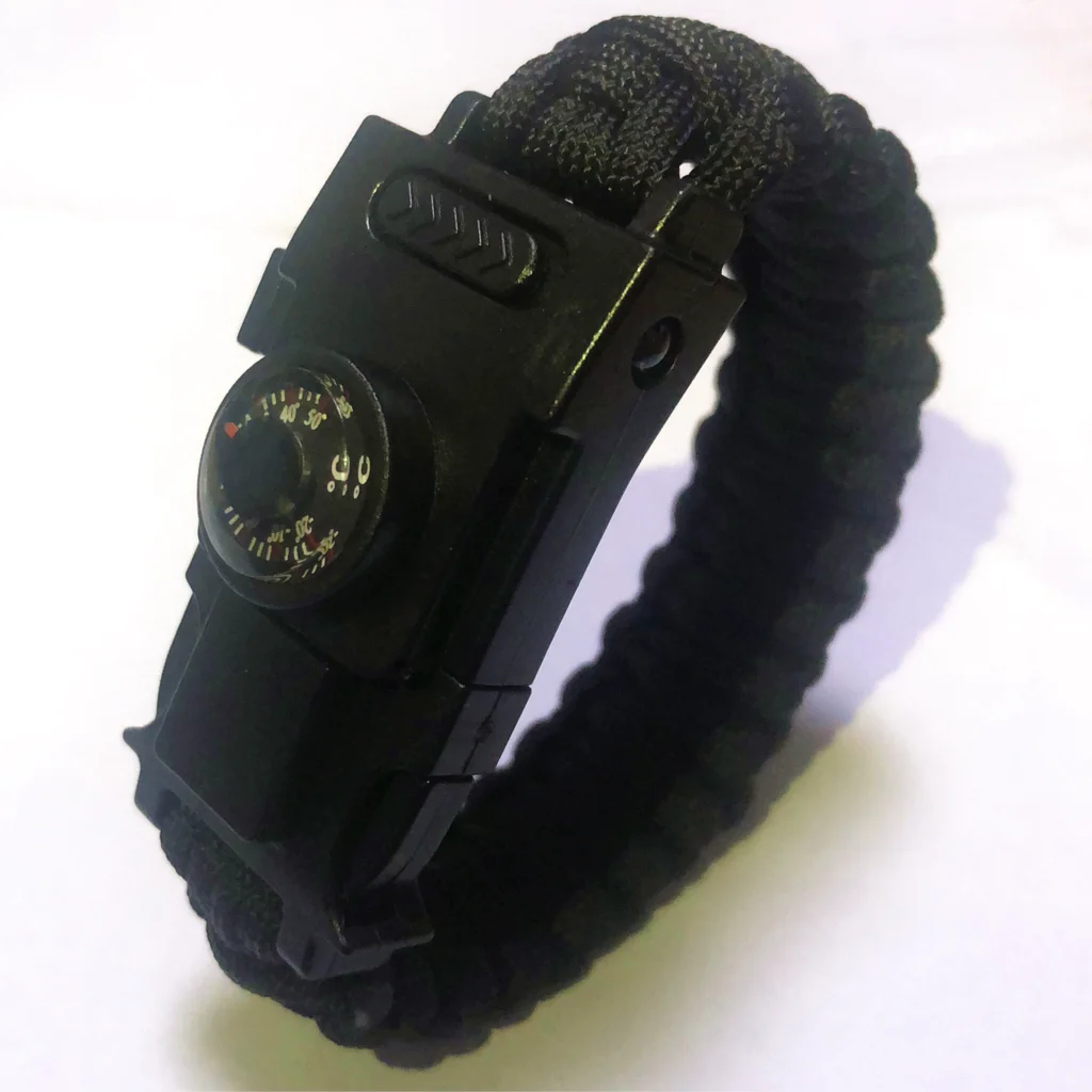 Наружный светодиодный паракордовый браслет для выживания, многофункциональный браслет с термографом, аварийный, походный, спасательный ручной браслет - Цвет: black