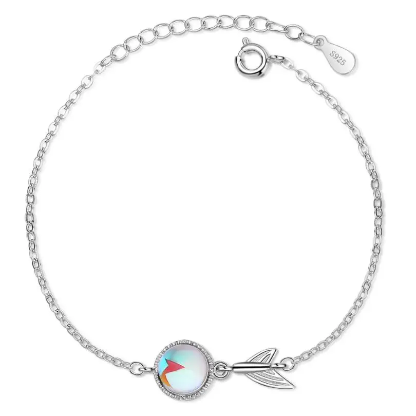

Gradient Color Moonstone Fish Tail Bracelets & Bangles For Women Trend Creative 925 Sterling Silver Party Gifts Jewelry SAB70