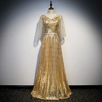 

Exquisite Bling Sequins Women Qipao Evening Party Dress Sexy Long Luxury Formal Party Gown Softy Robe De Soiree Plus Size