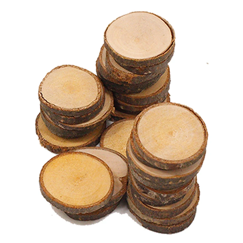 

30pcs/set Unfinished Round Wood Slices Circles With Tree Bark Log Discs For DIY Crafts For Christmas Party Wedding Decor