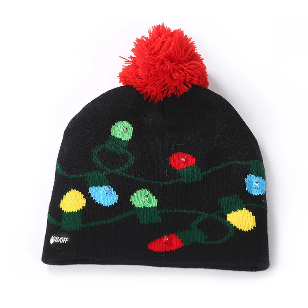 Родитель-ребенок красочная шапка "Счастливого Рождества" для женщин и мужчин Дети СВЕТОДИОДНЫЙ Свет-вверх вязаная шапка Зима шапка с бубоном Рождественская шапка#25