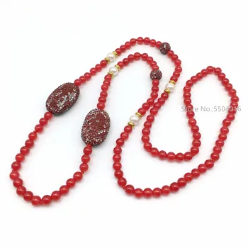 

High Quality Beautiful Dyed Red Jades Stone Round Loose Beads Shell Pearl Gold Spacer Red Rhinestone Bead Necklaces Jewelry Gift