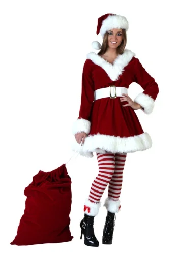 Женский Рождественский костюм Санта-Клауса, комплект из 4 предметов, красный бархатный роскошный костюм