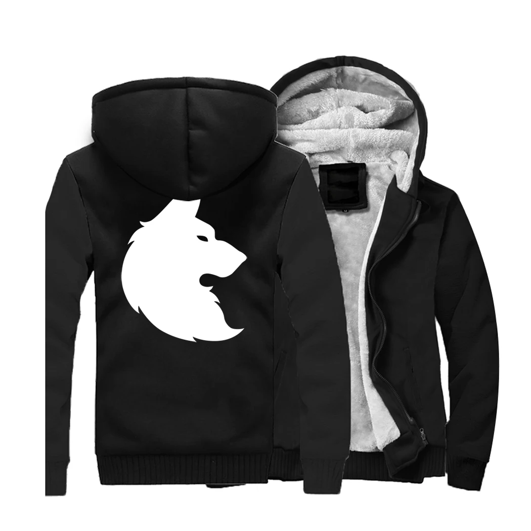 

Winter Men Thick Warm Fleece Jacket Wolf Hoodies Coat Thicken Black Hoody Hooded Streetwear Jackets Sweatshirt Sportswear Coats