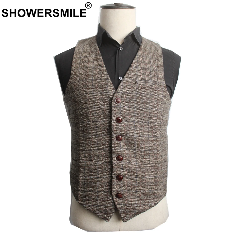 SHOWERSMILE осенний коричневый костюм жилет мужской шерстяной британский стиль