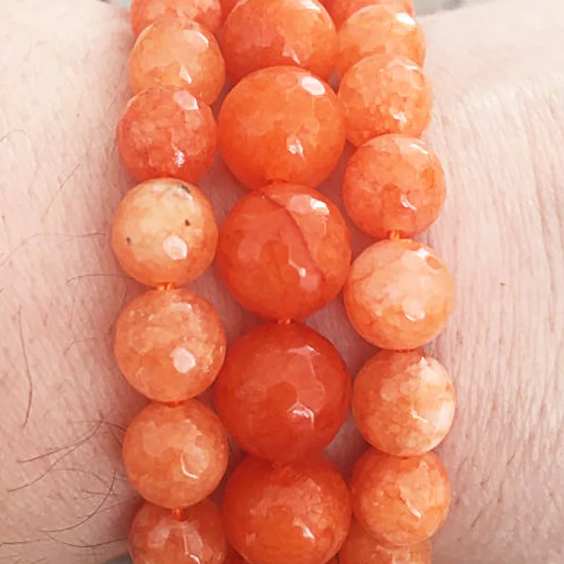 

FLTMRH Natural Faceted Orange Chalcedony Stone Round Loose Bead For Jewelry Making 4/6/8/10/12 mm DIY Bracelets Pendant Neck