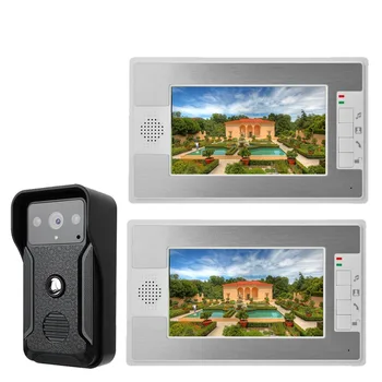 

Mountainone 4 wires 7" Color TFT Video Doorbell Intercoms Kit 1 IR Camera with Night Vision 2 Monitors One to Two Door Phone