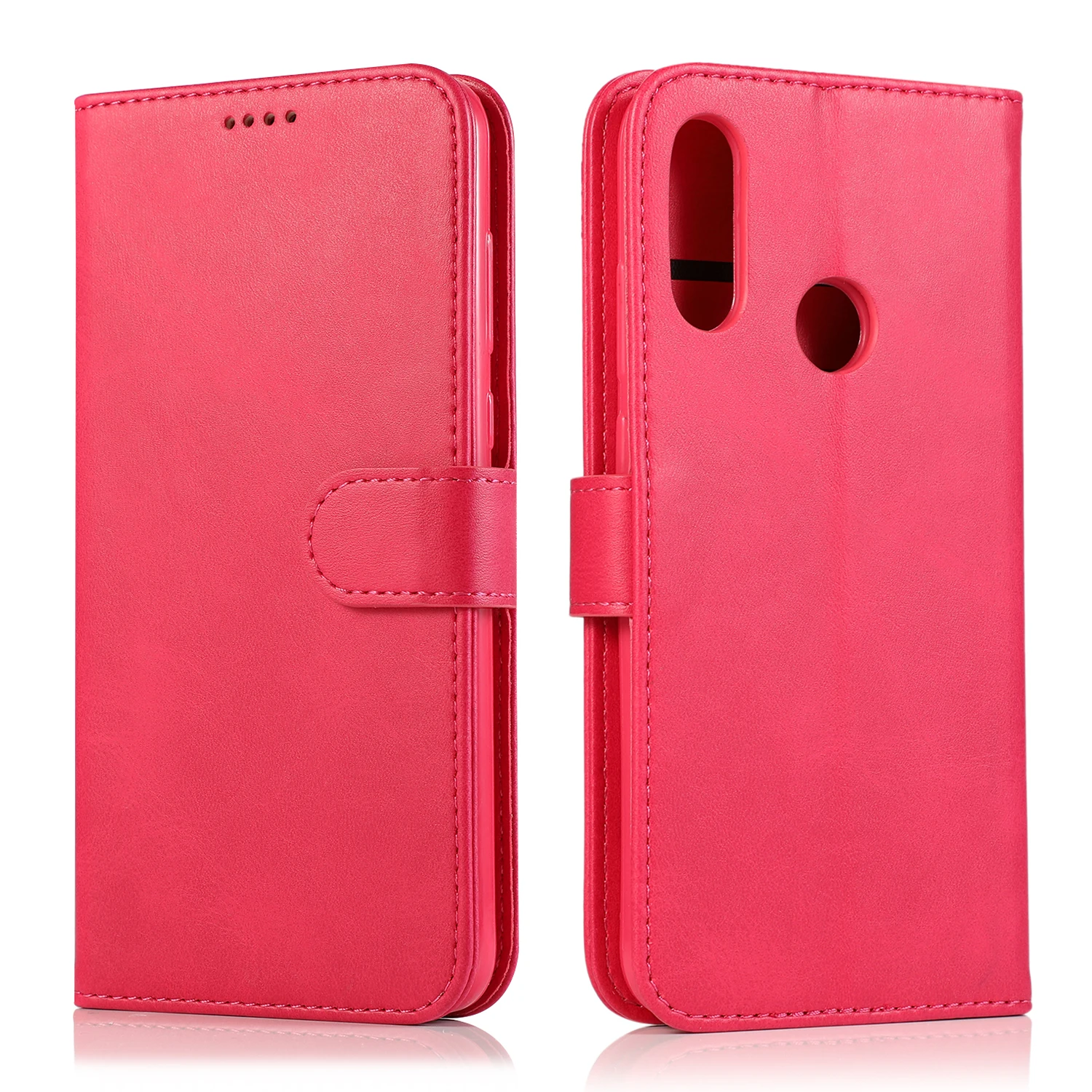 Розово-красный Кожаный чехол для Honor 8A 7A 7C 9X Pro 8S 10i 10 Lite 8X 8C Чехол-книжка чехол на huawei P30 P20 Lite Y6 Y7 Prime Y5 - Цвет: Розово-красный