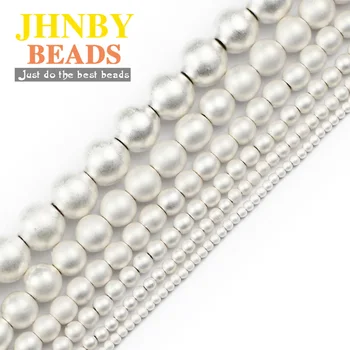 

JHNBY Matte White Gold silvers Hematite Natural Stone 2~10mm Round Spacer Loose Beads For Jewelry Making Diy bracelets Findings