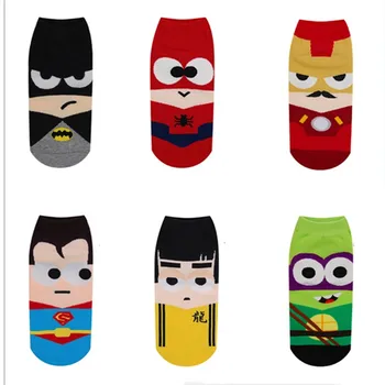 

Drop Ship 6pairs eyes Adult Cartoon Socks Superman Ironman Spiderman Batman Super Iron Spider Bat Man Super Hero Men Cotton