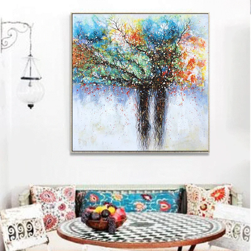Современные красочные картины на дереве богатые деревья печатные холсте для