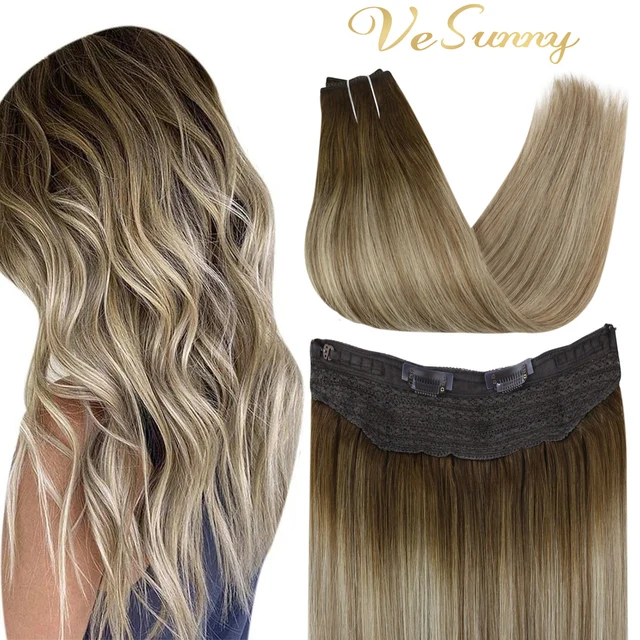 Human Hair Crown Extensions Blonde Hair Extensions Invisible Real Human Hair Double Weft Halo Real Hair Extensions Human Hair 3-8-22