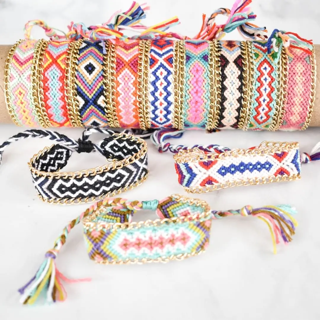 

Miwens Bohemia Handmade Weave Bracelets for Women Vintage Rainbow Cotton Tassel Bracelets Ethnic Charm Party Bracelets Jewelry