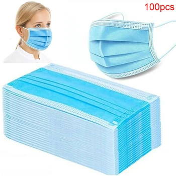 

In Stock! 100 Pcs Disposable Mondmasker Earloop Face Mouth Masks Mouth Mask Non-woven Melt Blown 3-layer Mascarilla mascarilas