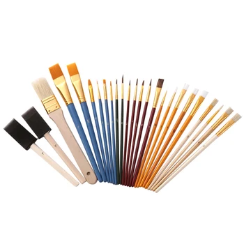 

25pcs/set Drawing Wood Handles Watercolor Artistic Oil Painting Multi-Purpose Art Supplies Paint Brush Portable Set Nylon Hair